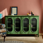 Scandinavian Oak Wooden Oval Fluted Glass Utility Cabinet