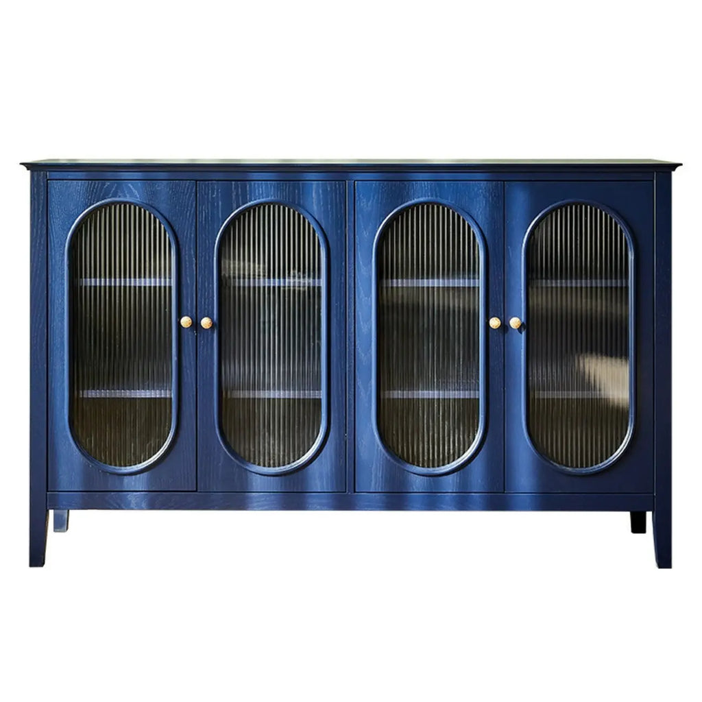 Scandinavian Oak Wooden Oval Fluted Glass Utility Cabinet