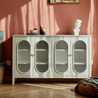 Scandinavian Oak Wooden Oval Fluted Glass Utility Cabinet