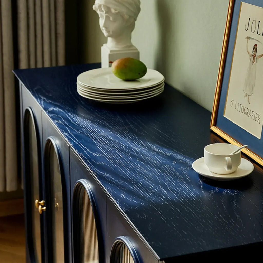 Scandinavian Oak Wooden Oval Fluted Glass Utility Cabinet