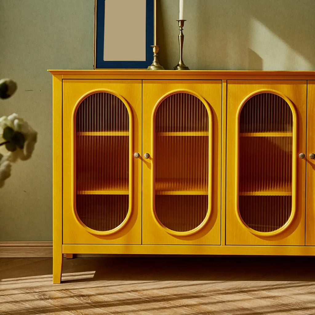 Scandinavian Oak Wooden Oval Fluted Glass Utility Cabinet