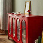 Scandinavian Oak Wooden Oval Fluted Glass Utility Cabinet