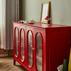 Scandinavian Oak Wooden Oval Fluted Glass Utility Cabinet