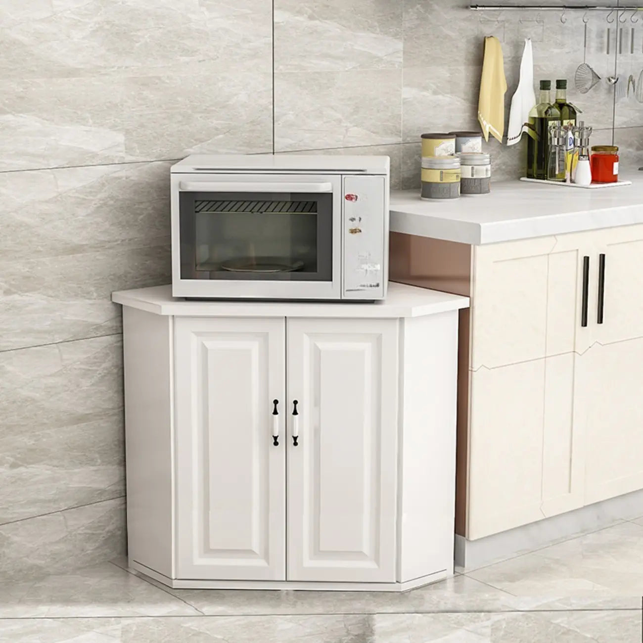Modern White Manufactured Wood Storage Corner Cabinet