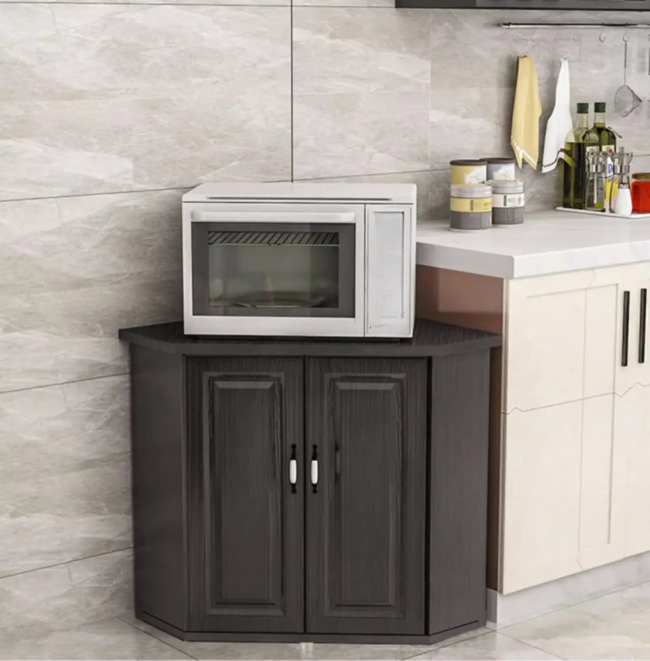 Modern White Manufactured Wood Storage Corner Cabinet