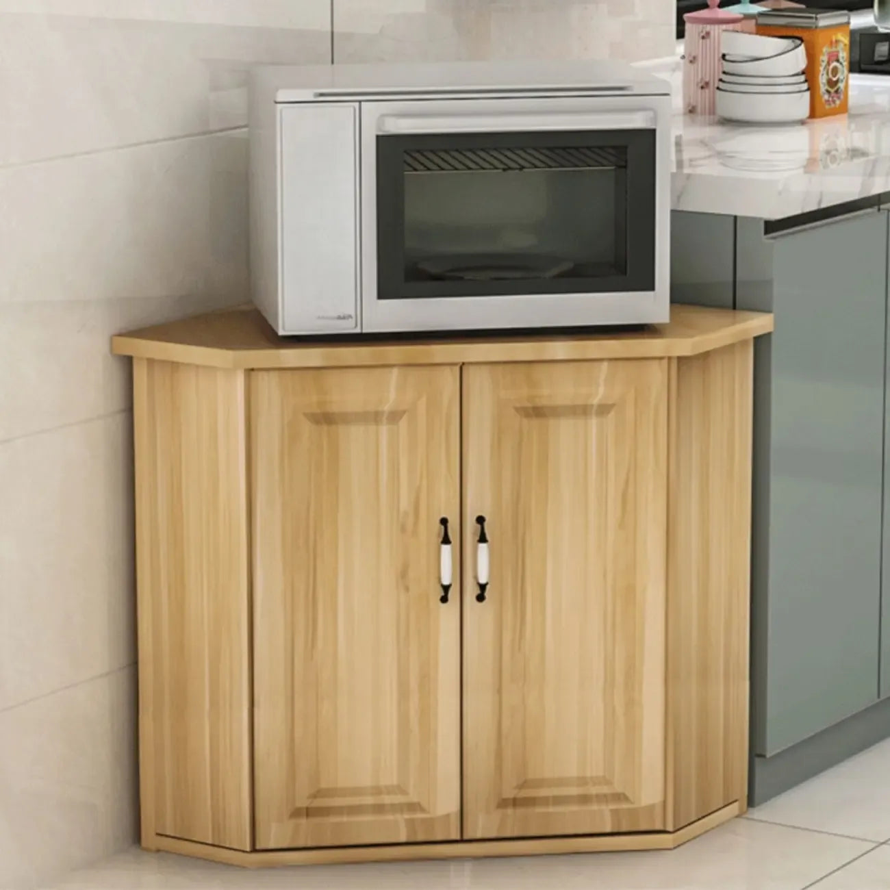 Modern White Manufactured Wood Storage Corner Cabinet