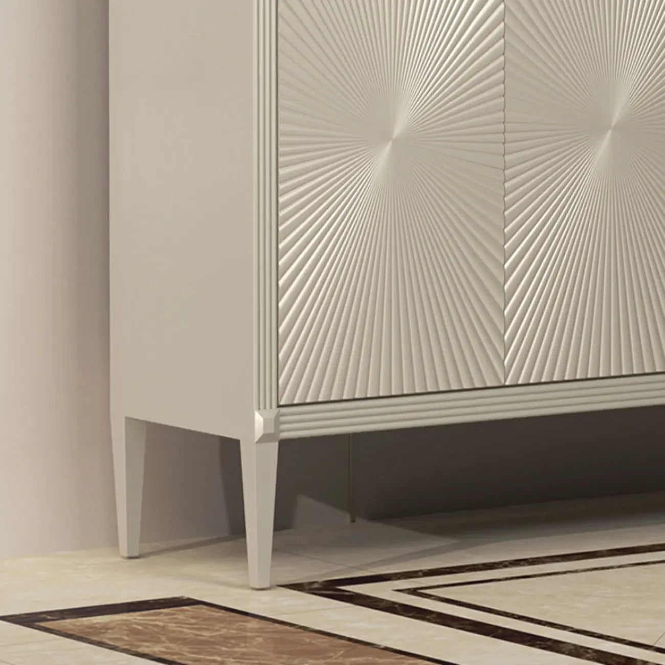 Glam Visual Effects High-Gloss Beige Wooden Decorative Cabinet