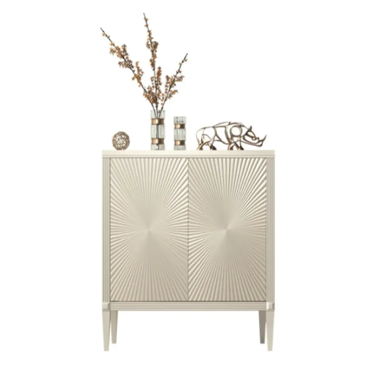 Glam Visual Effects High-Gloss Beige Wooden Decorative Cabinet