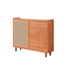 Modern Black Wood Rattan Storage Cabinet for Living Room