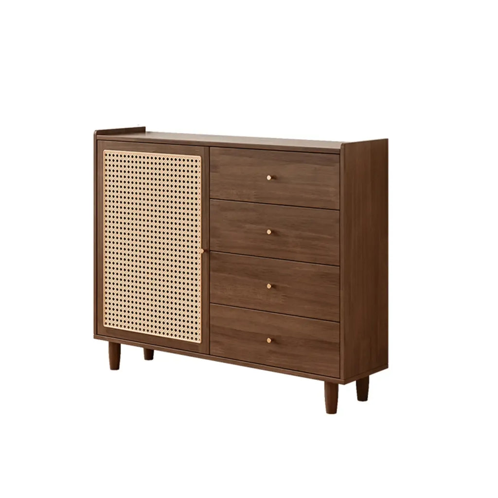 Modern Black Wood Rattan Storage Cabinet for Living Room