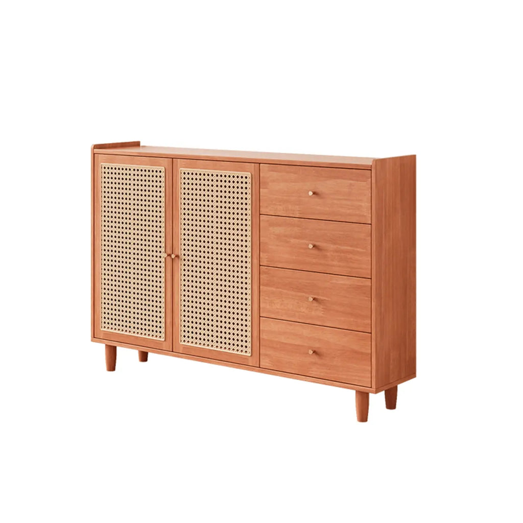 Modern Black Wood Rattan Storage Cabinet for Living Room