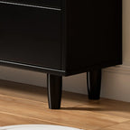 Modern Black Wood Rattan Storage Cabinet for Living Room