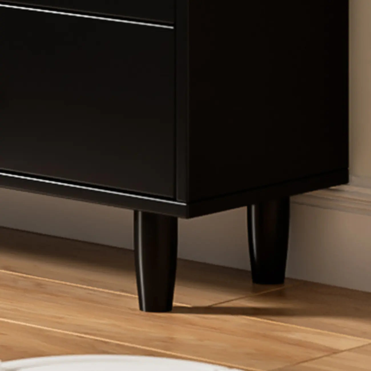 Modern Black Wood Rattan Storage Cabinet for Living Room