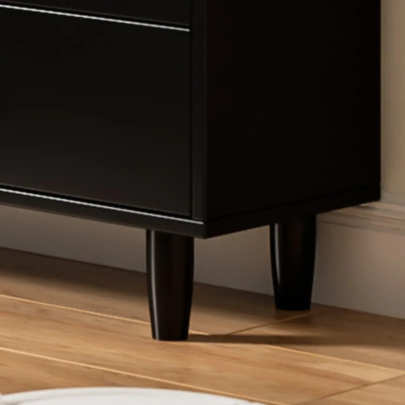 Modern Black Wood Rattan Storage Cabinet for Living Room