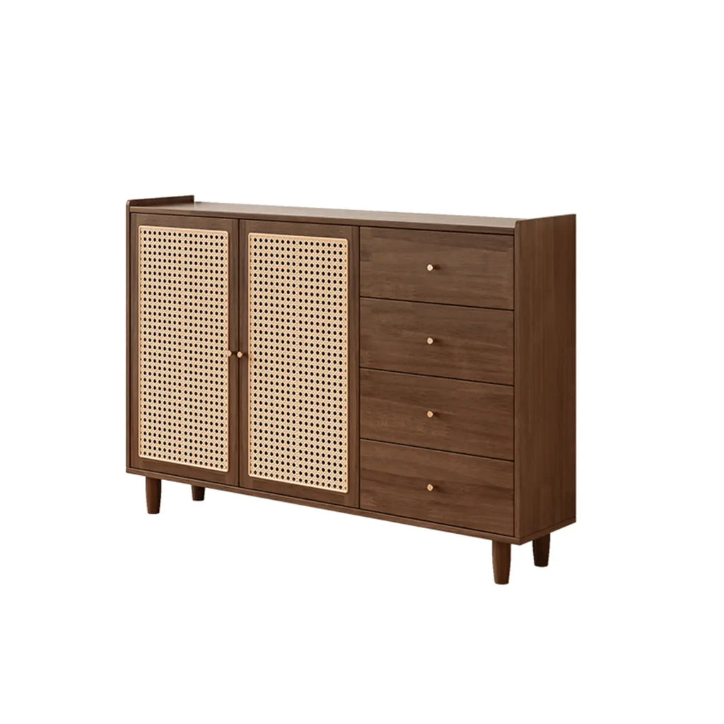 Modern Black Wood Rattan Storage Cabinet for Living Room
