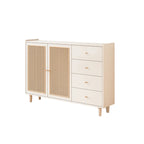 Modern Black Wood Rattan Storage Cabinet for Living Room