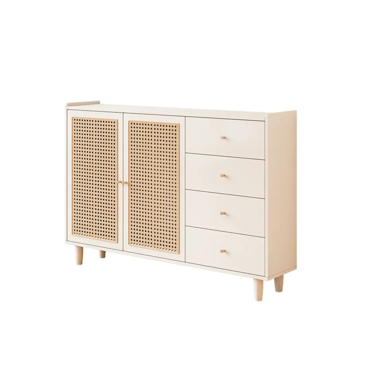 Modern Black Wood Rattan Storage Cabinet for Living Room