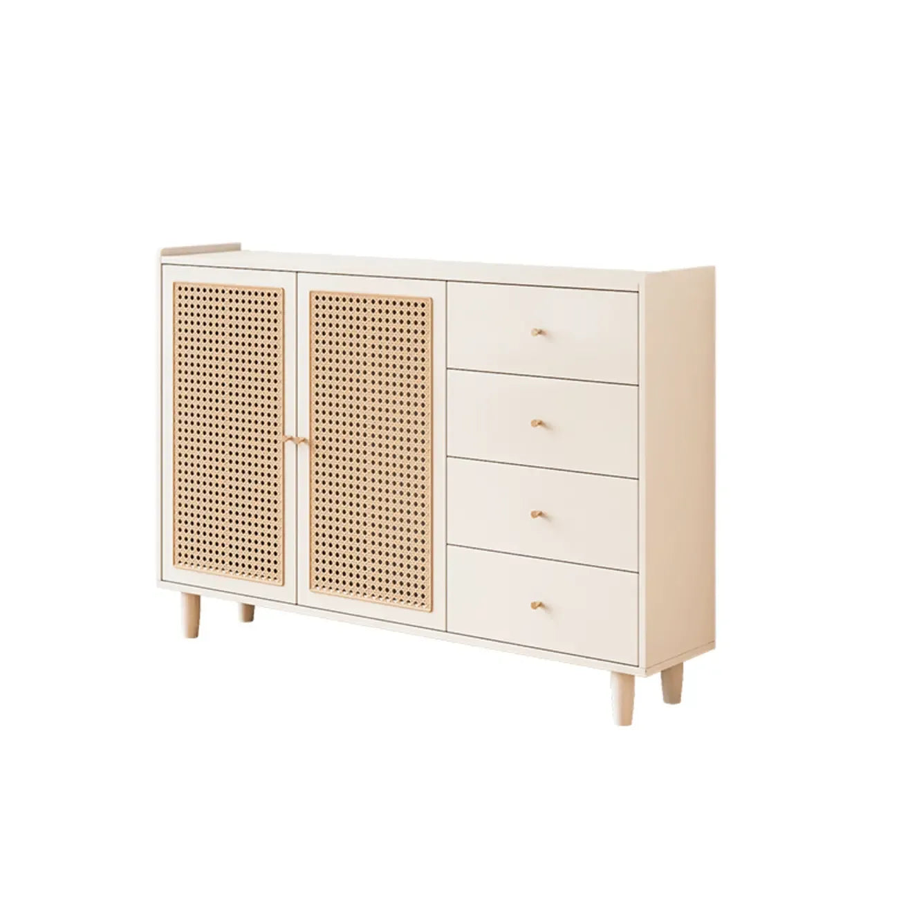 Modern Black Wood Rattan Storage Cabinet for Living Room