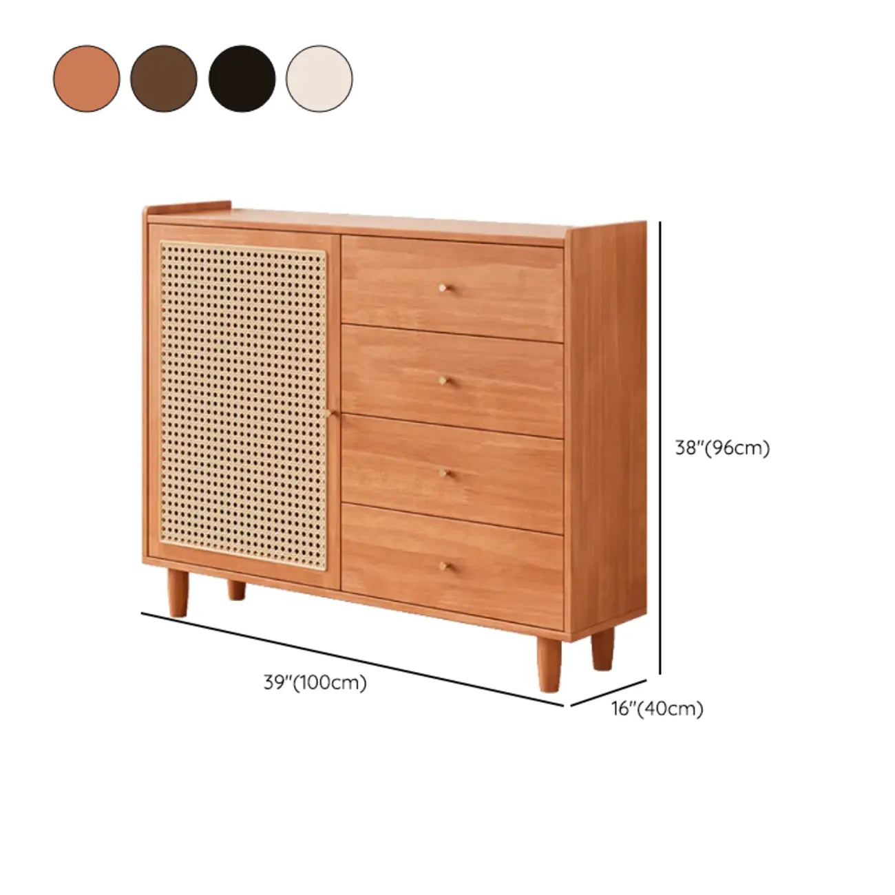 Modern Black Wood Rattan Storage Cabinet for Living Room