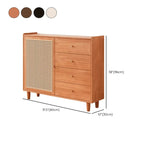 Modern Black Wood Rattan Storage Cabinet for Living Room