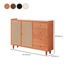 Modern Black Wood Rattan Storage Cabinet for Living Room