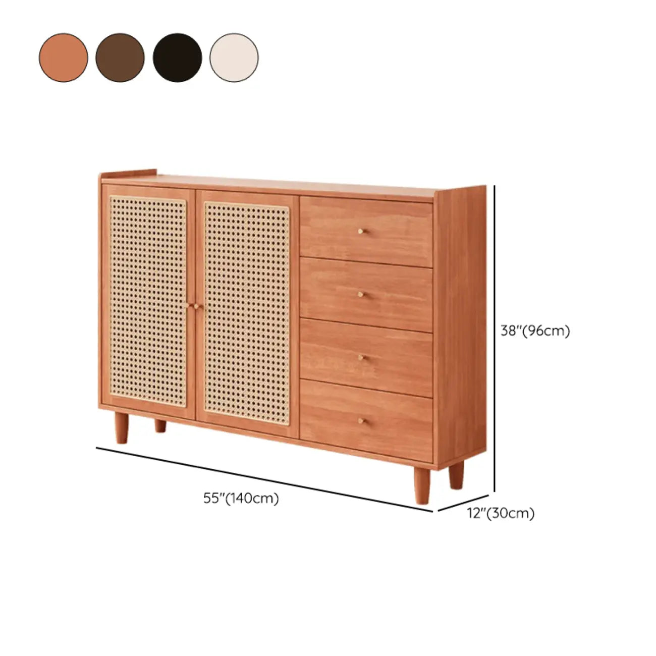 Modern Black Wood Rattan Storage Cabinet for Living Room