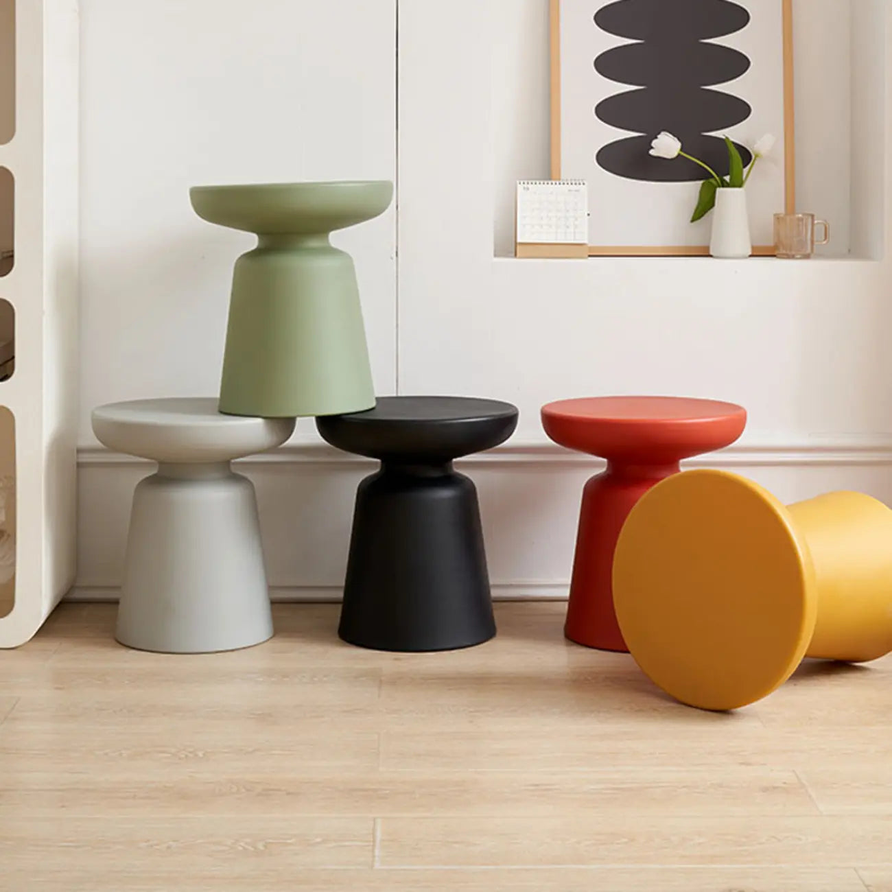 Modern Round Acrylic Side Table with Drum Base for Living Room