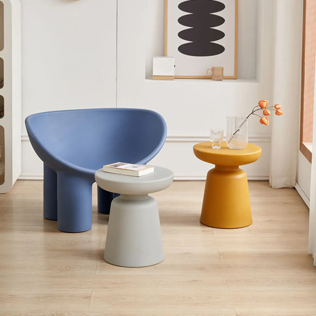 Modern Round Acrylic Side Table with Drum Base for Living Room