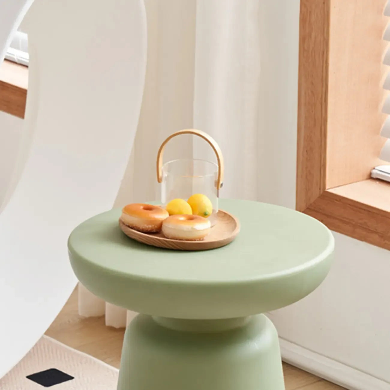 Modern Round Acrylic Side Table with Drum Base for Living Room