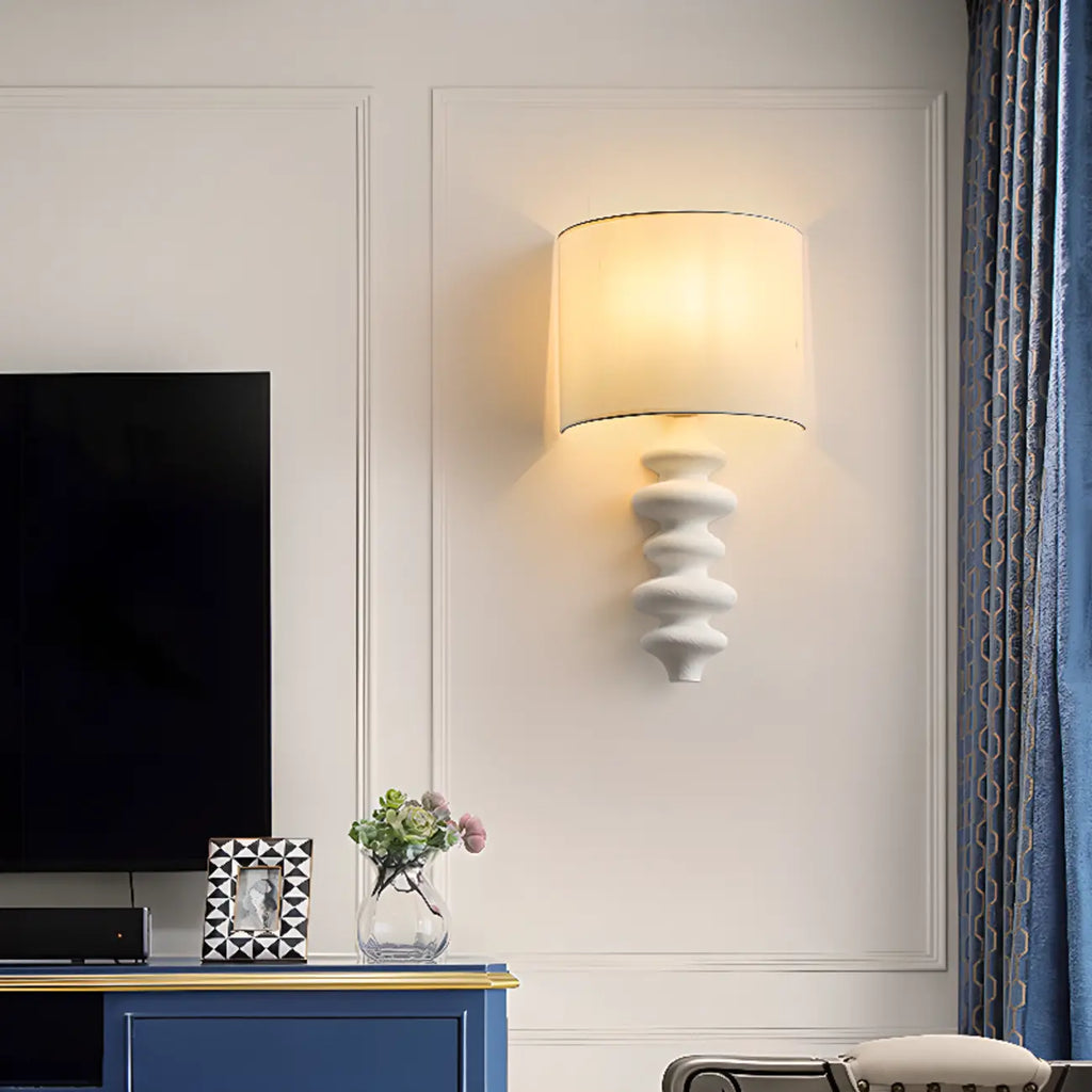 21H Modern Geometric Wooden Wall Sconce with Fabric Shade