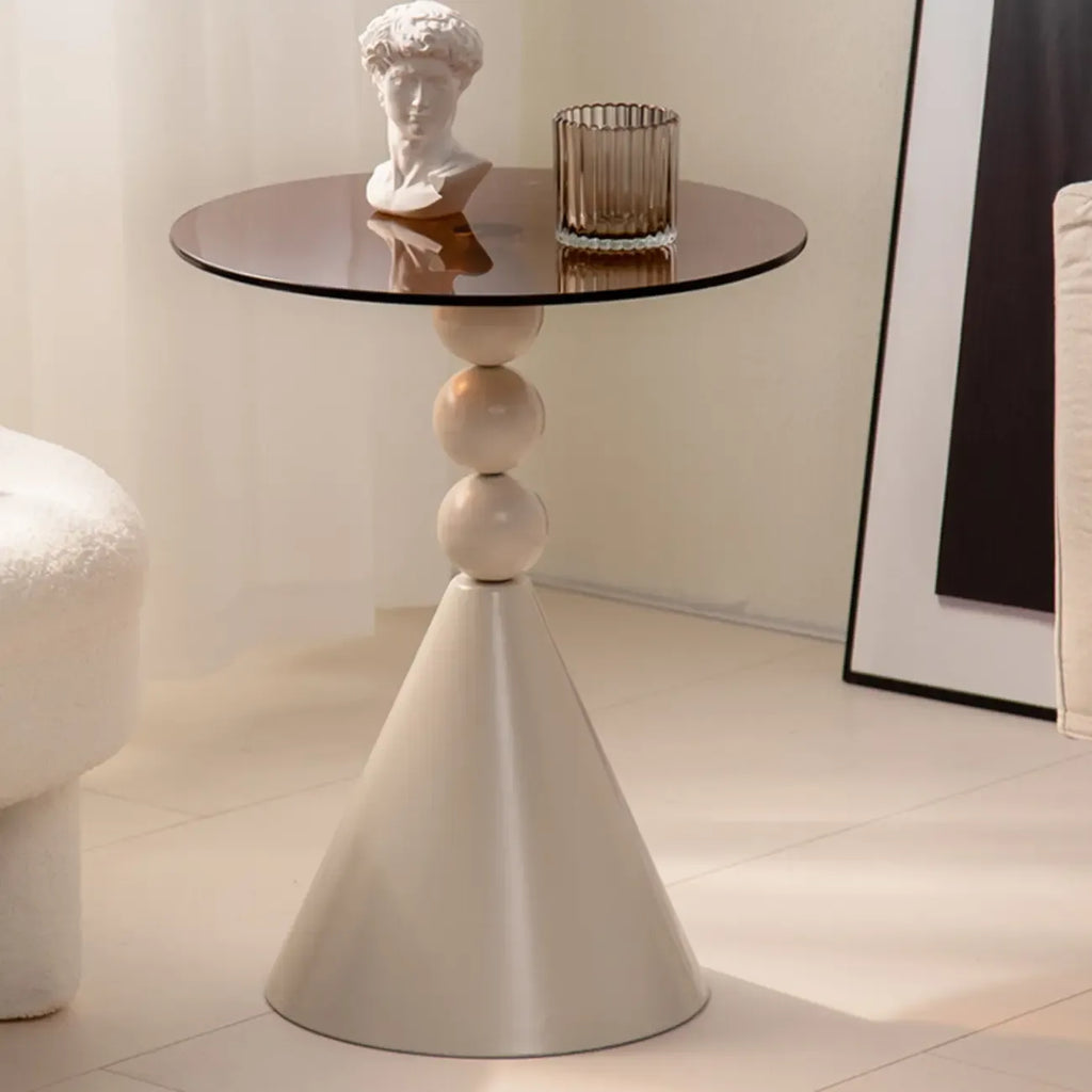 Elegant Glass Round End Table with Iron Pedestal Base