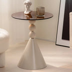 Elegant Glass Round End Table with Iron Pedestal Base