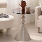 Elegant Glass Round End Table with Iron Pedestal Base