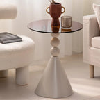 Elegant Glass Round End Table with Iron Pedestal Base
