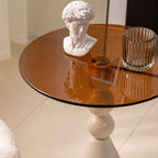 Elegant Glass Round End Table with Iron Pedestal Base