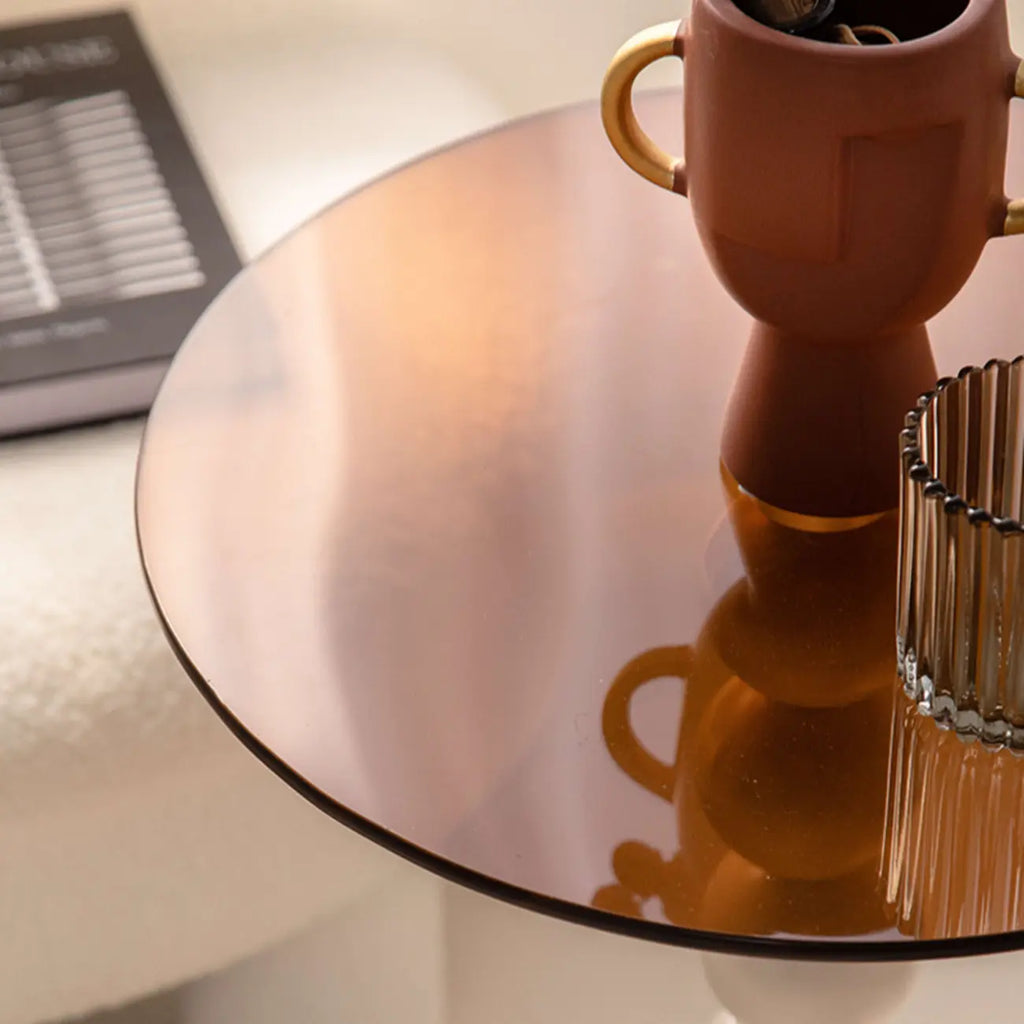 Elegant Glass Round End Table with Iron Pedestal Base