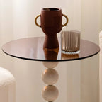 Elegant Glass Round End Table with Iron Pedestal Base