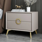 Chic Khaki Leather Gold Accents 2-Drawer Nightstand