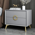 Chic Khaki Leather Gold Accents 2-Drawer Nightstand