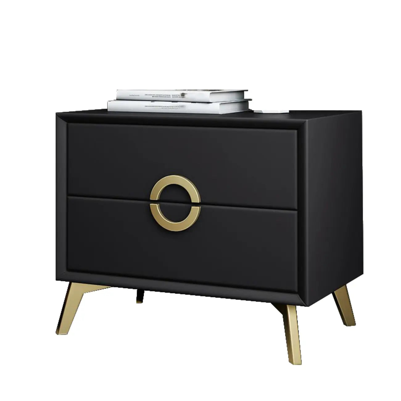 Chic Khaki Leather Gold Accents 2-Drawer Nightstand