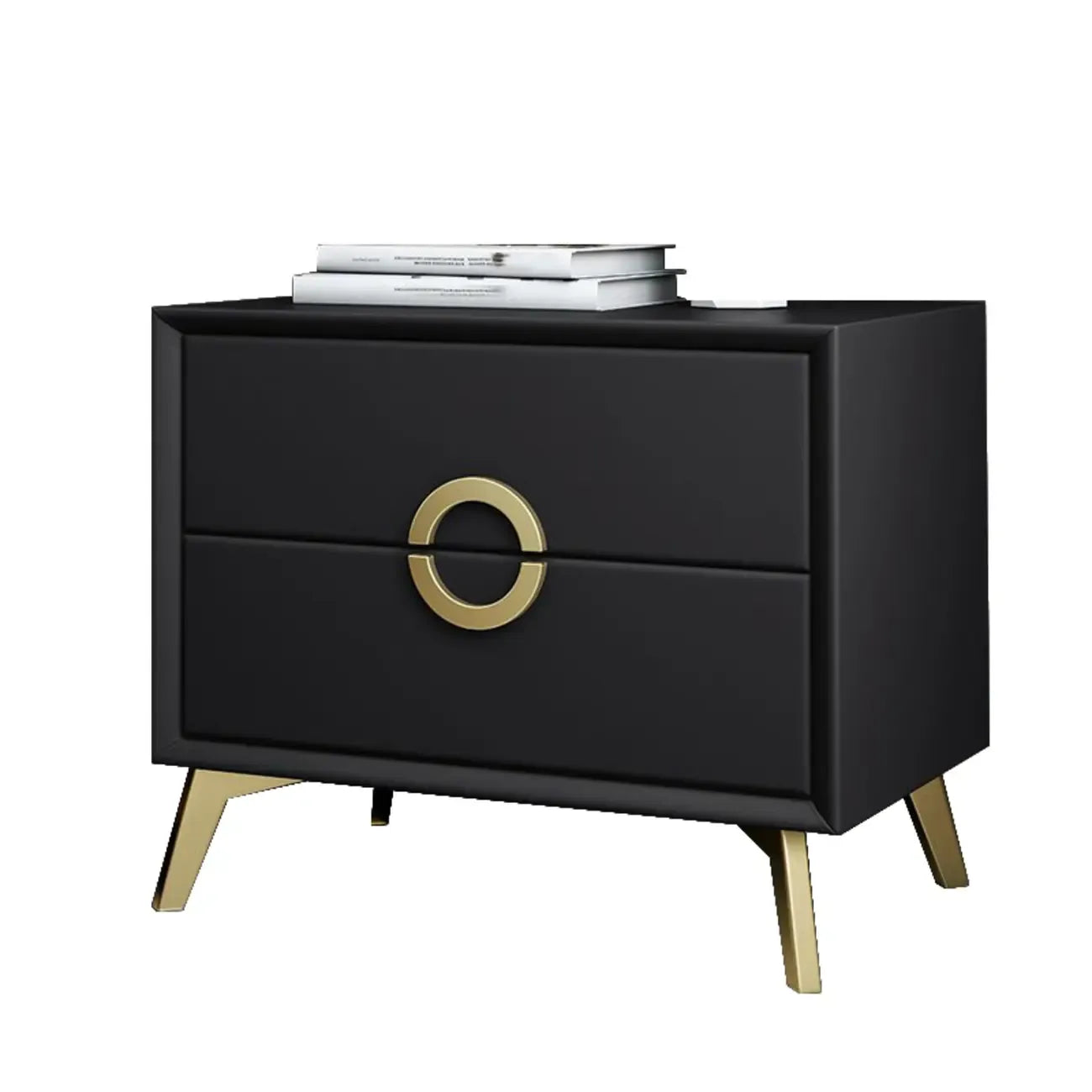 Chic Khaki Leather Gold Accents 2-Drawer Nightstand