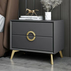 Chic Khaki Leather Gold Accents 2-Drawer Nightstand