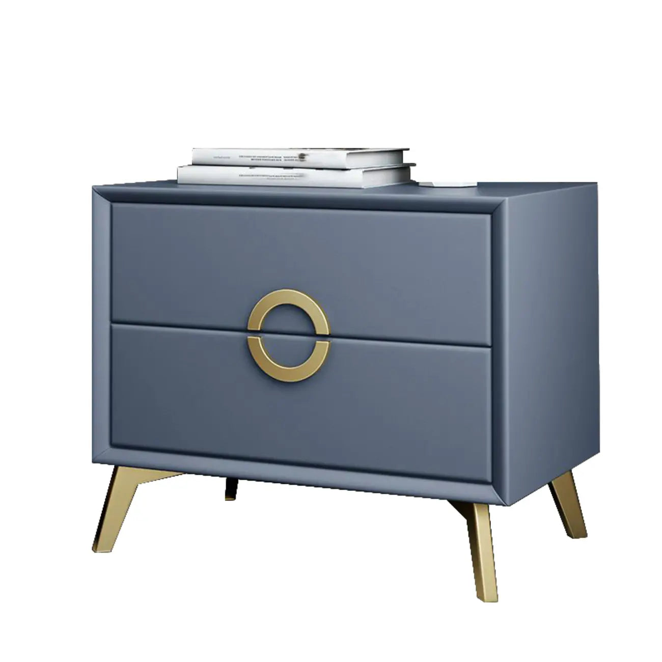 Chic Khaki Leather Gold Accents 2-Drawer Nightstand