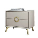 Chic Khaki Leather Gold Accents 2-Drawer Nightstand