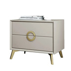 Chic Khaki Leather Gold Accents 2-Drawer Nightstand