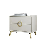 Chic Khaki Leather Gold Accents 2-Drawer Nightstand