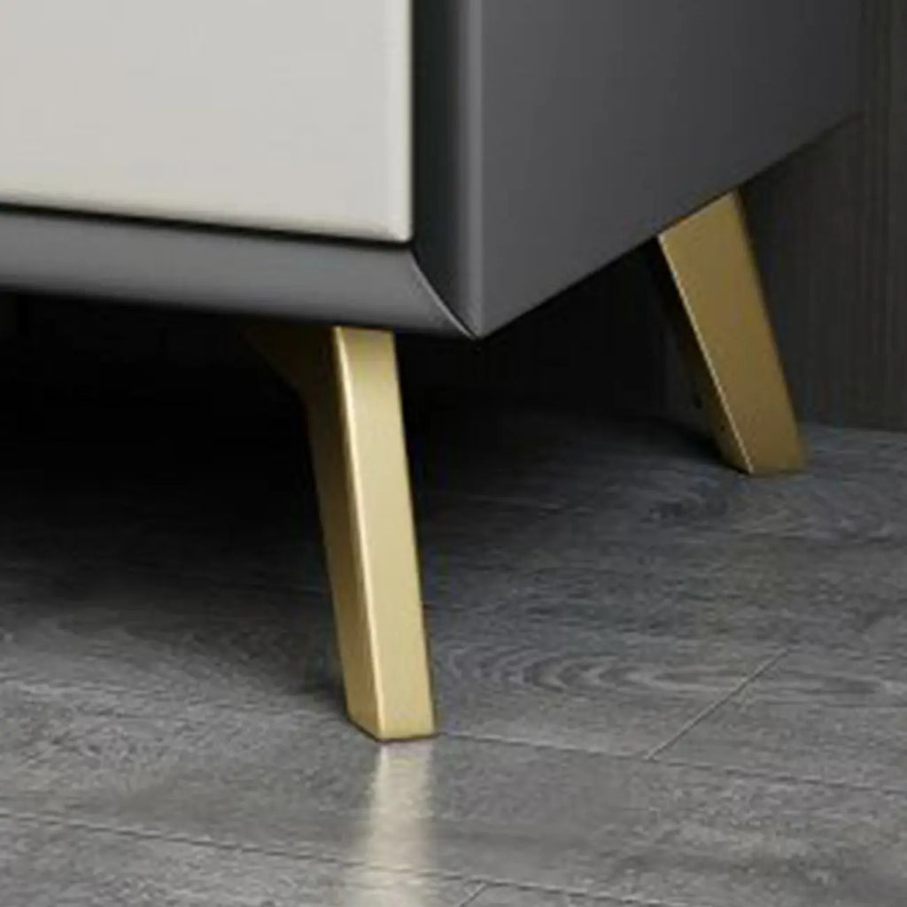 Chic Khaki Leather Gold Accents 2-Drawer Nightstand