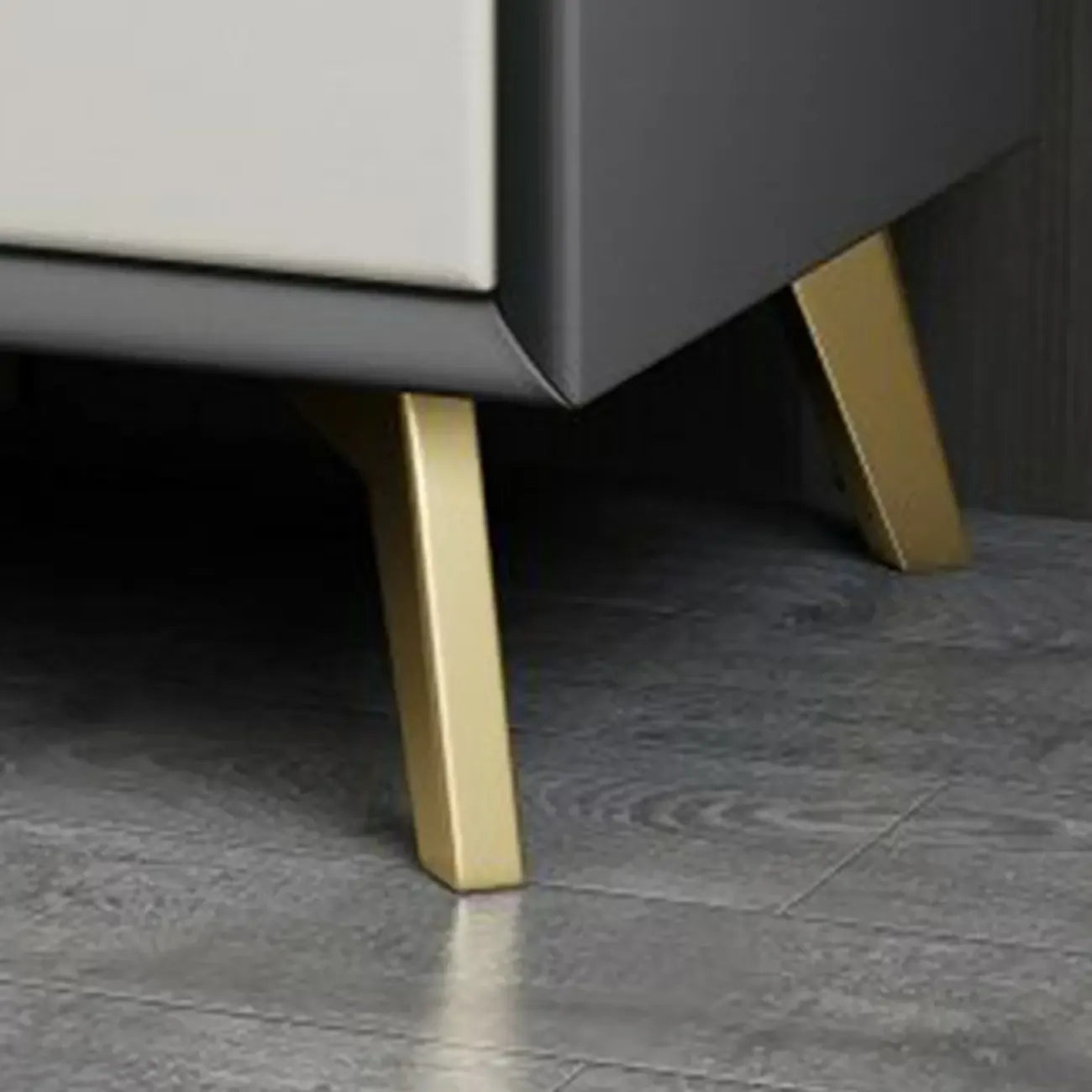 Chic Khaki Leather Gold Accents 2-Drawer Nightstand