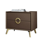 Chic Khaki Leather Gold Accents 2-Drawer Nightstand