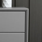 Chic Khaki Leather Gold Accents 2-Drawer Nightstand